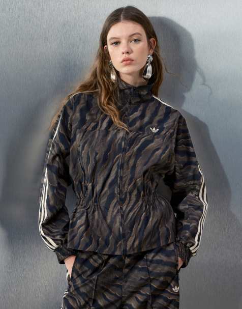 adidas Originals x ASOS træningsjakke med peplum i brun zebraprint med indsnøret talje - view 1