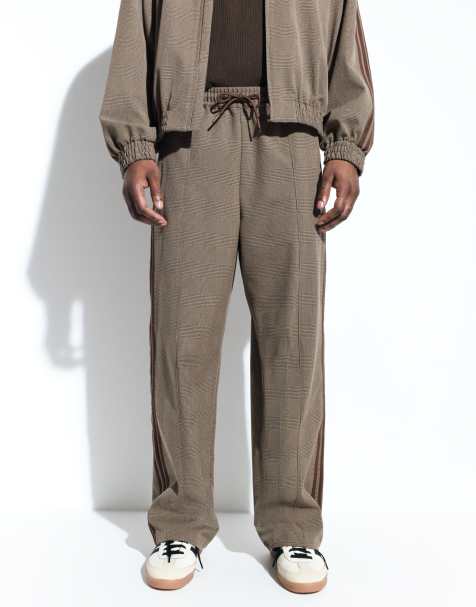 adidas Originals x ASOS wide leg track pants in brown plaid - view 1