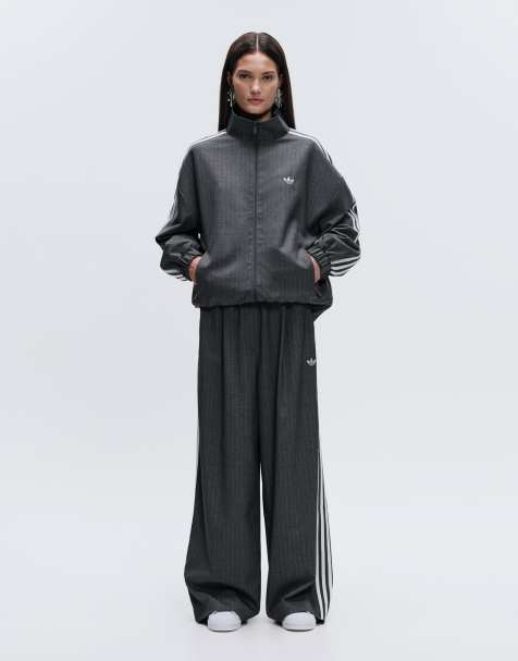 adidas Originals x ASOS wide leg track pants in gray pin stripe - view 1