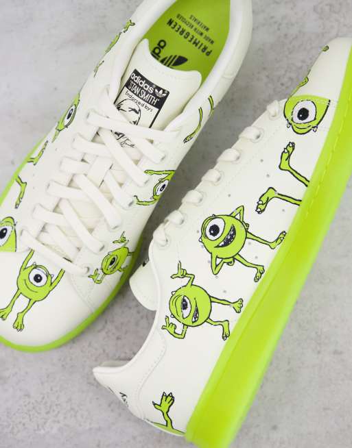 adidas Originals x Disney Stan Smith Sneaker in WeiB Grun mit em Mike Wazowski em Grafikprints WHITE ASOS