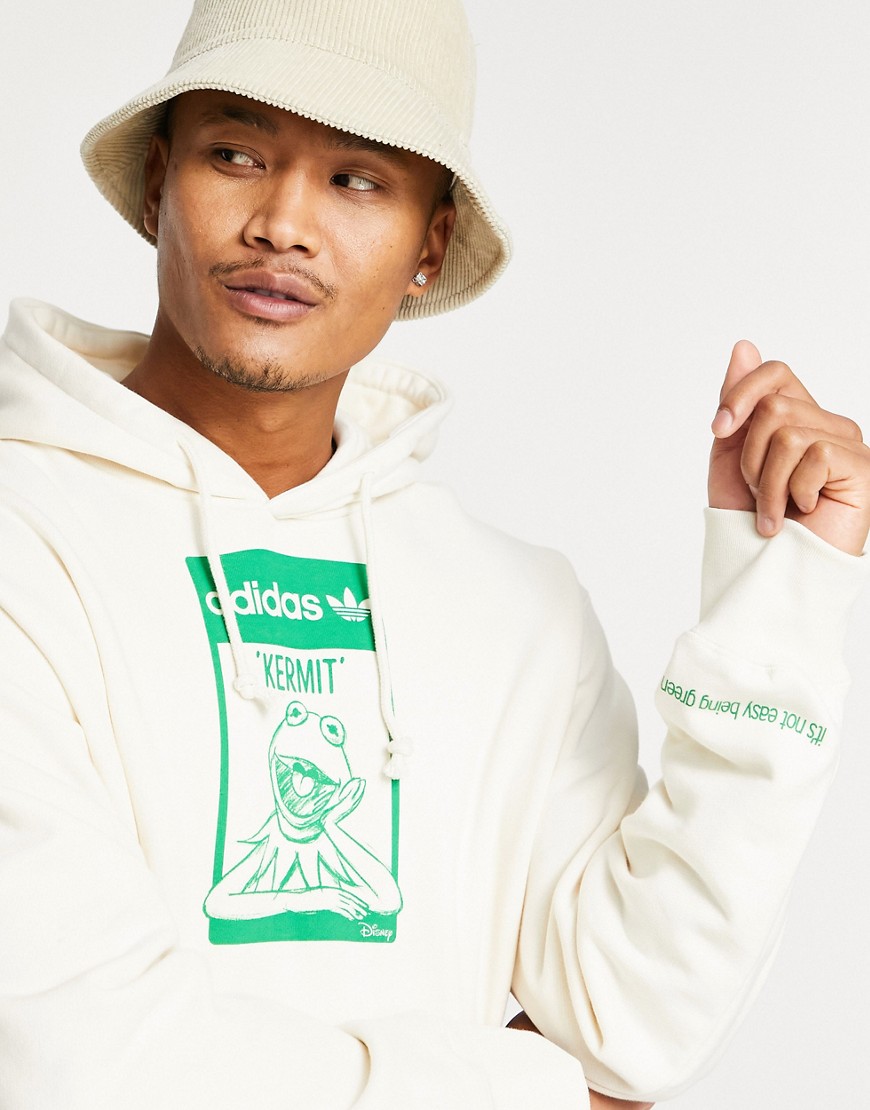 Adidas Originals x Disney unisex hoodie with Kermit the Frog print in off white