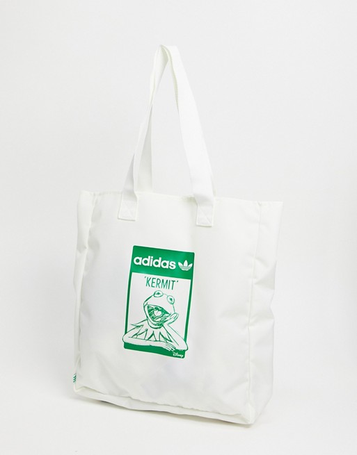 adidas Originals x Disney unisex tote bag with Kermit the Frog print in white