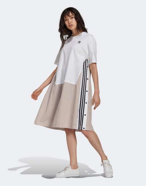 adidas Originals x Dry Clean Only jersey t-shirt dress with pinstipe twill  in white | ASOS