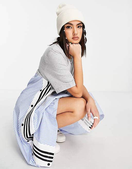 adidas Originals x Dry Clean Only jersey t-shirt dress with pinstripe twill in grey