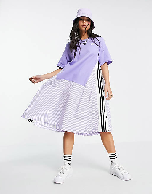 adidas Originals x Dry Clean Only jersey t-shirt dress with pinstripe twill in lilac