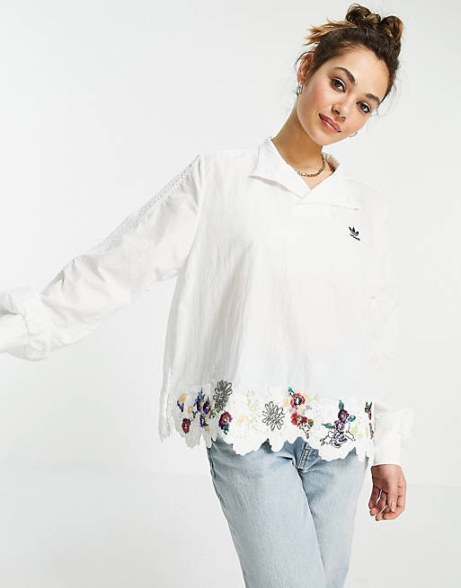 adidas Originals x Dry Clean Only logo blouse with satin collar in white