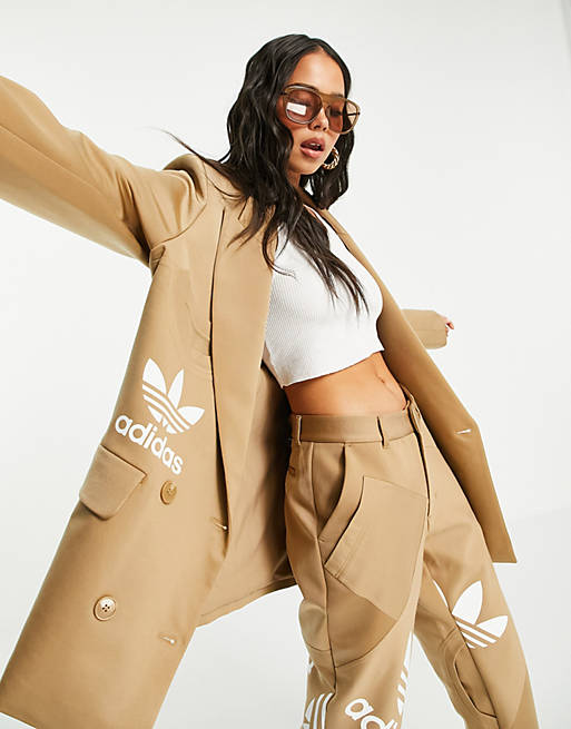 adidas Originals x Dry Clean Only oversized blazer in beige with trefoil tee inserts