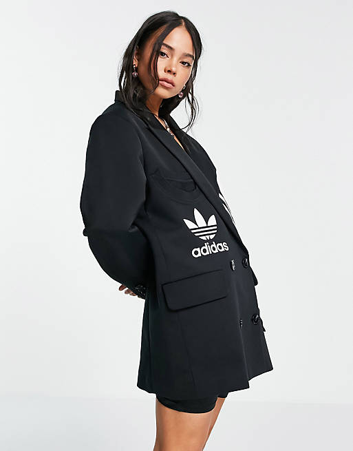 adidas Originals x Dry Clean Only oversized blazer in black with trefoil tee inserts