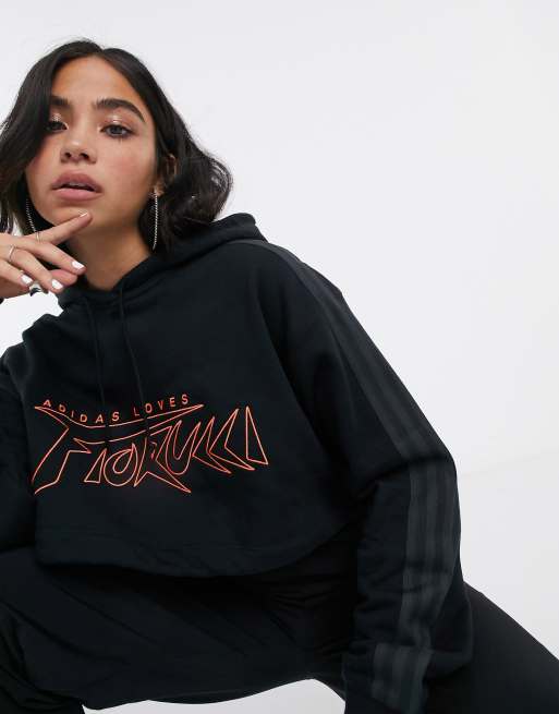 alias Trojaanse paard een vergoeding adidas Originals x Fiorucci cropped hoodie in black and red | ASOS