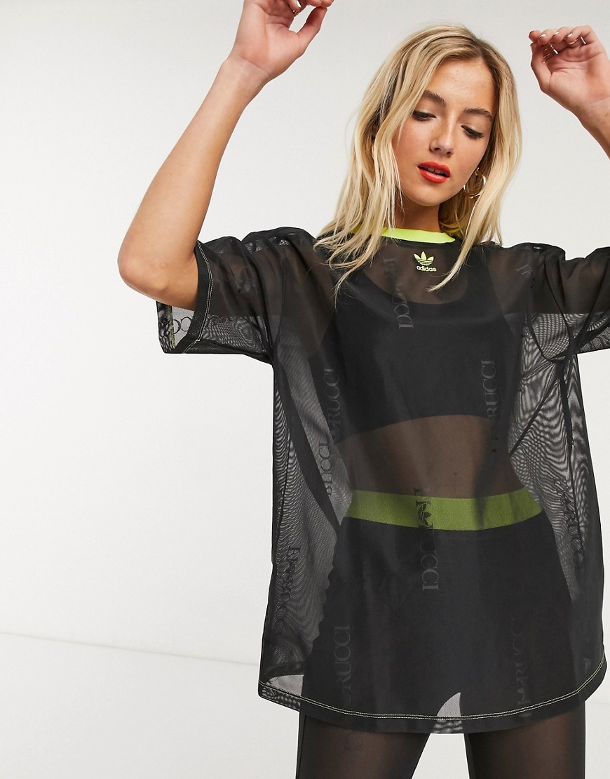 Adidas Originals x Fiorucci - Oversized mesh T-shirt met trefoil in zwart
