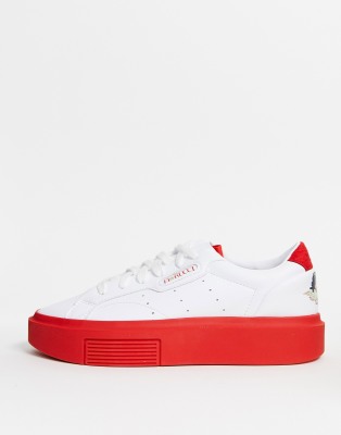 adidas originals x fiorucci super sleek trainers in white and red