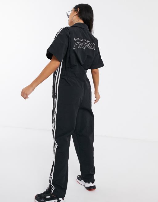 communicatie koepel Scharnier adidas Originals x Fiorucci three stripe boiler suit in black | ASOS