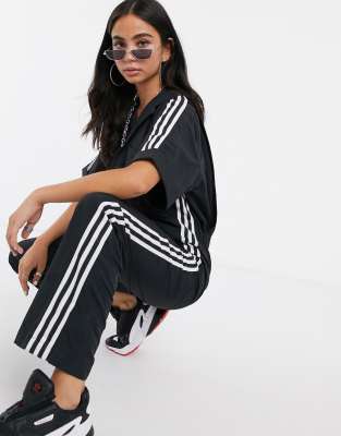 adidas originals adicolor three stripe stirrup jumpsuit in black