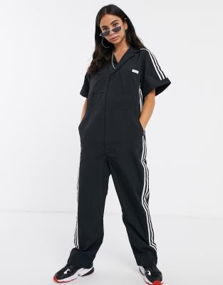 adidas originals adicolor three stripe stirrup jumpsuit in black