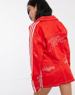 adidas originals x fiorucci trefoil denim jacket in red