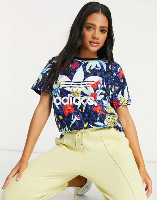 Adidas blue store floral shirt