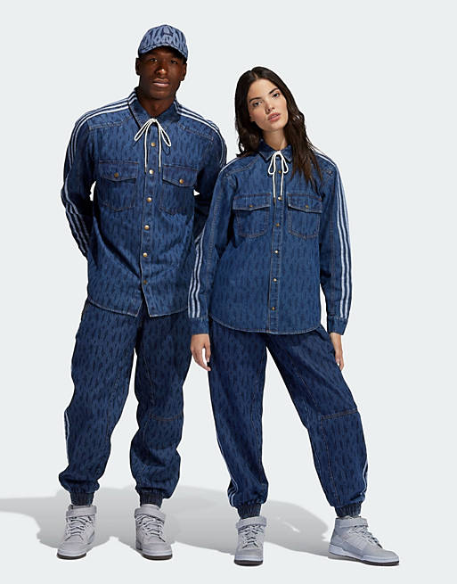 adidas Originals x IVY PARK  tonal monogram denim jeans in dark navy