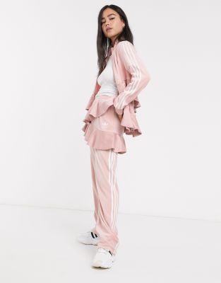 adidas Originals x J KOO satin trefoil ruffle track pant in pink