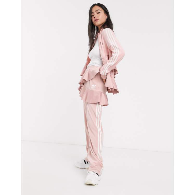 adidas Originals x J KOO satin trefoil ruffle track pant in pink