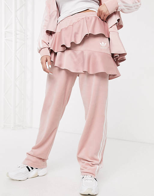adidas Originals x J KOO satin trefoil ruffle track pant in pink