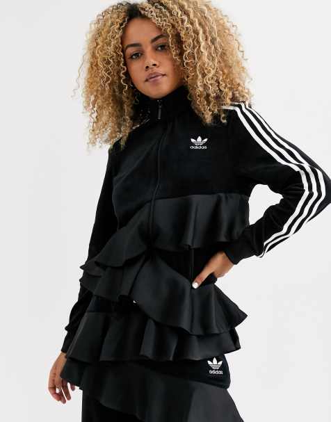 adidas Originals x J KOO – Schwarze Trainingsjacke mit Rüschen-Details und Trefoil-Logo