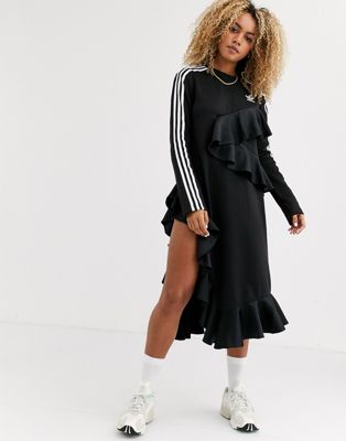 adidas Originals x J KOO trefoil ruffle dress in in black | ASOS