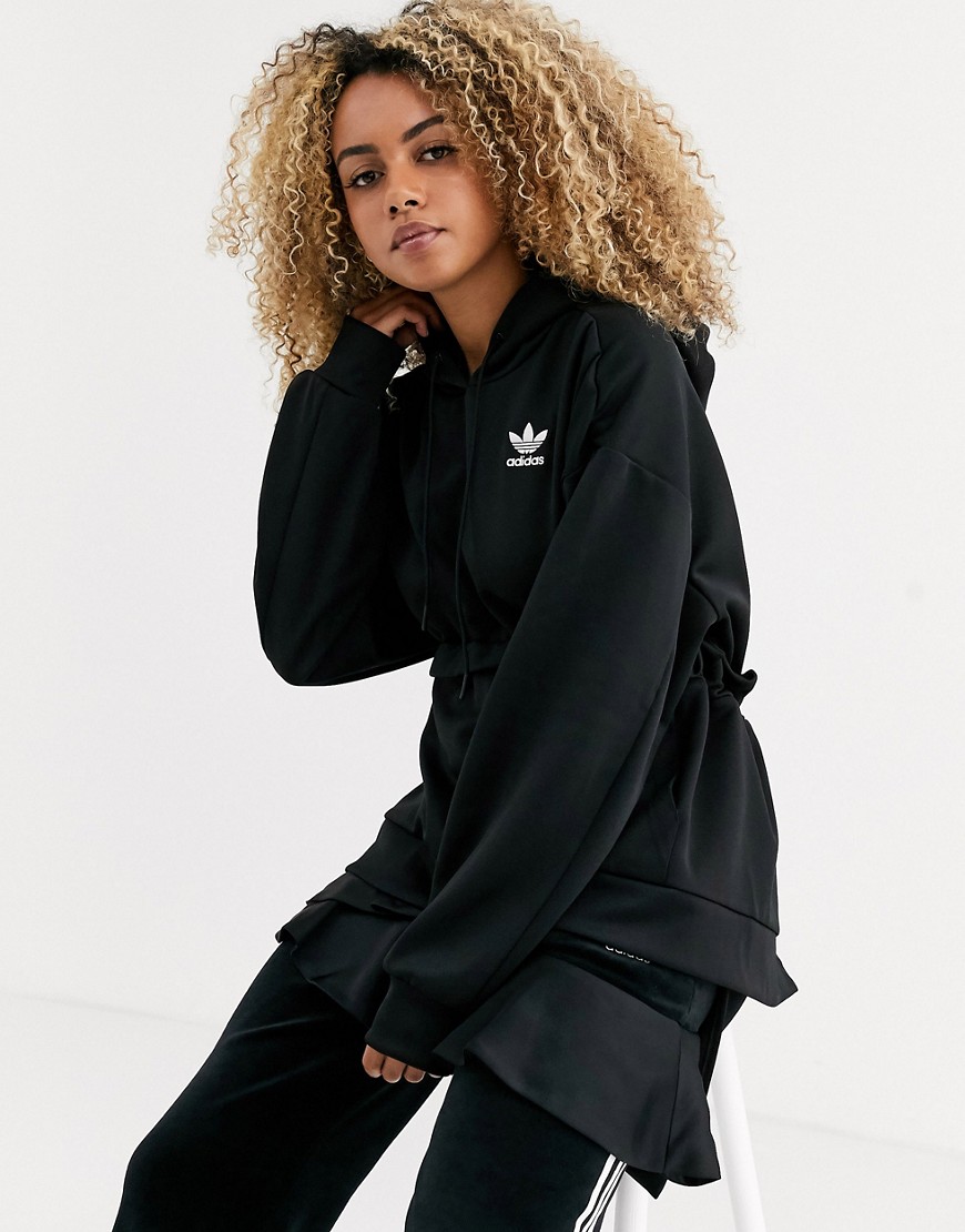 Adidas Originals x J KOO trefoil ruffle hoodie in black