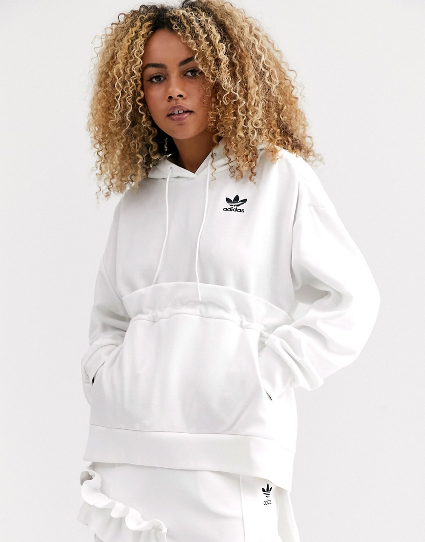 adidas Originals x J KOO trefoil ruffle hoodie in off white -