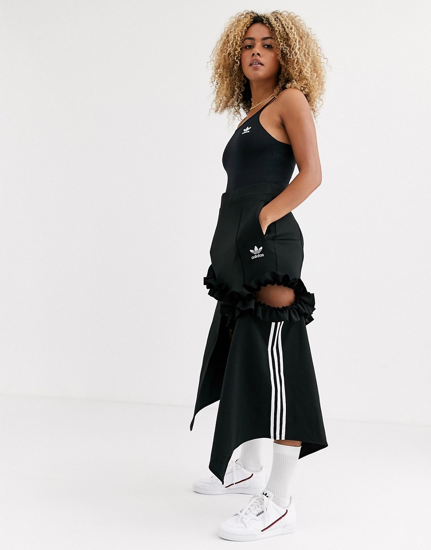 Adidas Originals x J KOO trefoil ruffle skirt in off black