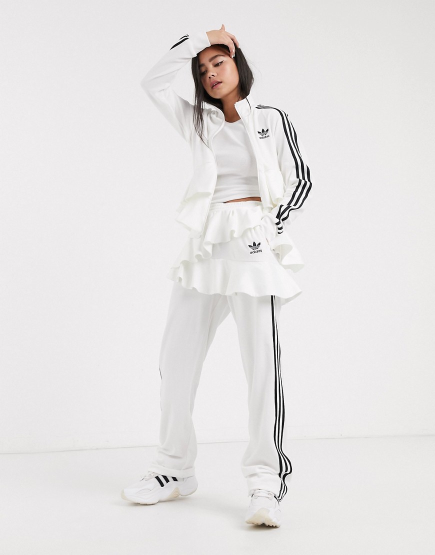 Adidas Originals x J KOO velour trefoil ruffle track pant in off white