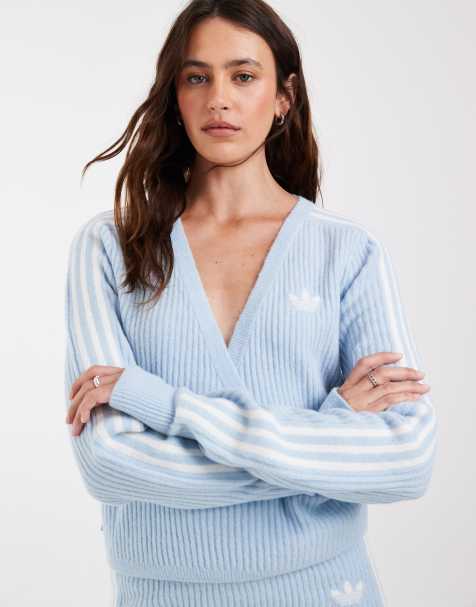 adidas Originals x Jennie gebreid wikkelvest in lichtblauw - view 1