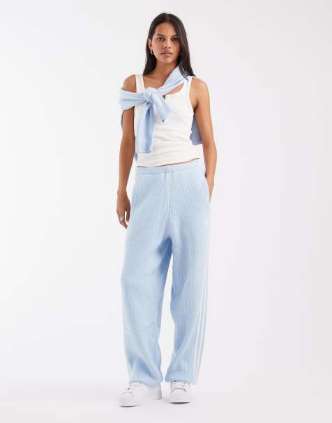 adidas Originals x Jennie knit cuffed track pants in soft blue - view 1