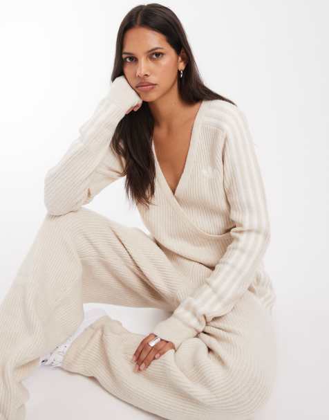 adidas Originals x Jennie knitted wrap cardigan in light beige - view 1