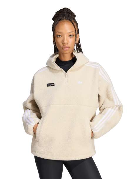 adidas Originals x Jennie polar fleece 1/4 zip hoodie in light beige   - view 1