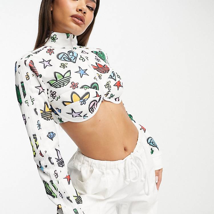 adidas Originals x Jeremy Scott cropped track top with all-over print in  multi