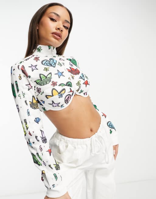 adidas Originals x Jeremy Scott cropped track top with all-over print in  multi