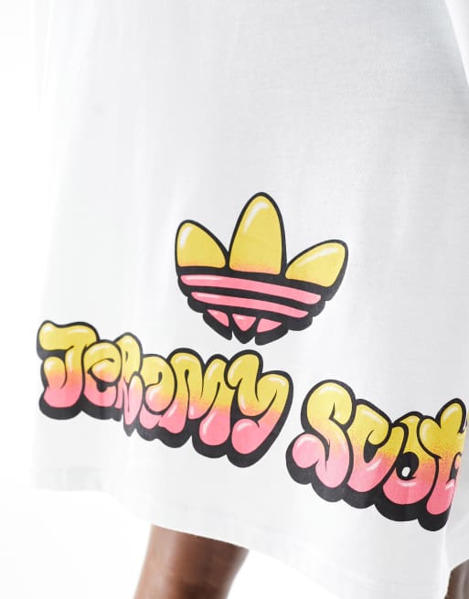 adidas Originals x Jeremy Scott one size t-shirt dress in white with front  graphics