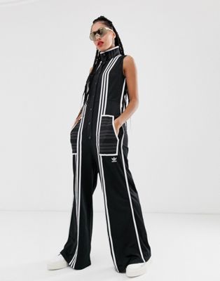 adidas originals adicolor three stripe stirrup jumpsuit in black