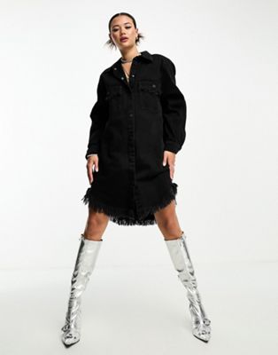 adidas Originals x Ksenia Schnaider denim shirt dress in black - ASOS Price Checker