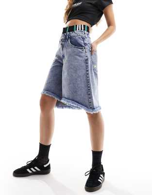 adidas Originals x Ksenia Schnaider oversized denim shorts with boxer details Blue