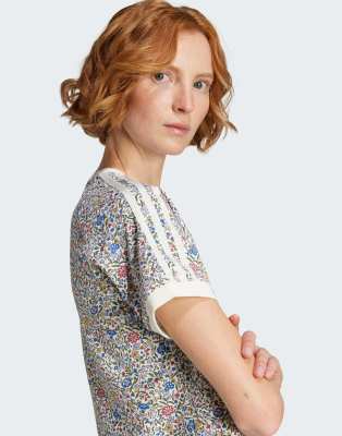 adidas Originals x Liberty London - Cali - T-Shirt in Wollweiß/Semi Lucid Red