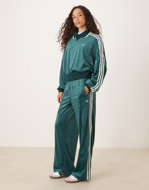 adidas Originals x Liberty London – Ciemnozielone aksamitne spodnie dresowe - view 1