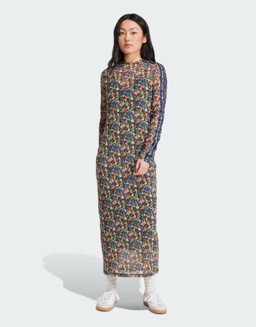 adidas Originals x Liberty London - Vestito lungo in rete multicolore / indaco notte
