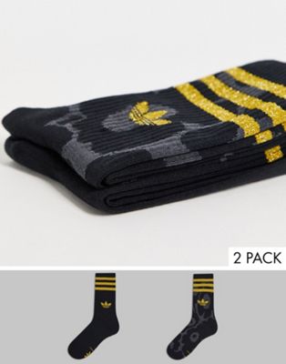 adidas Originals x Marimekko 2pk socks in tonal black floral print