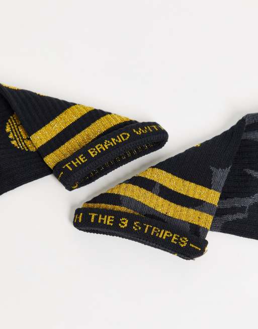 adidas Originals x Marimekko 2pk socks in tonal black floral print