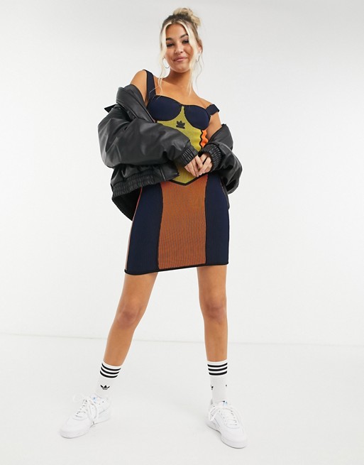 adidas Originals x Paolina Russo knitted logo corset dress in block colour