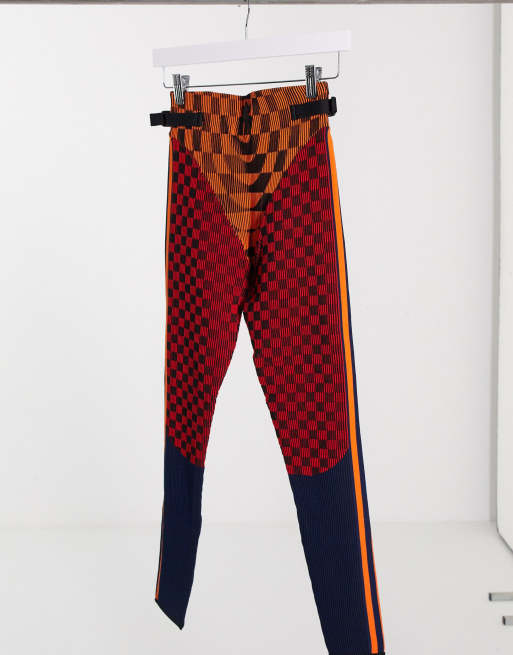 Red Color Block Knit Leggings, Knitwear