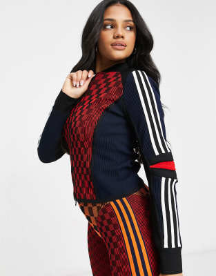 Adidas Originals X Paolina Russo Knitted Logo Zip through Jacket In Color Block red ModeSens