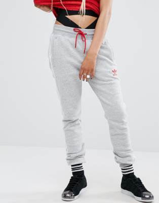 adidas originals three stripe cuffed sweat pants in grey