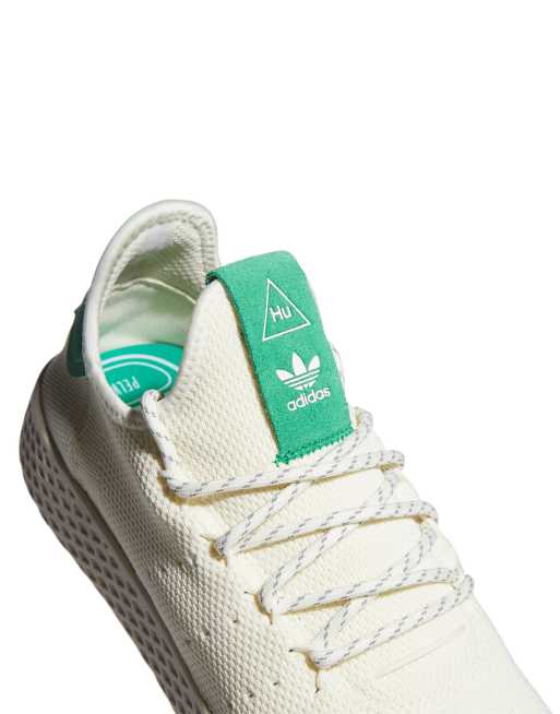 teugels Mangel Pijnstiller adidas Originals x Pharrell Williams - Tennis HU - Sneakers in wit met  groen hielstuk | ASOS